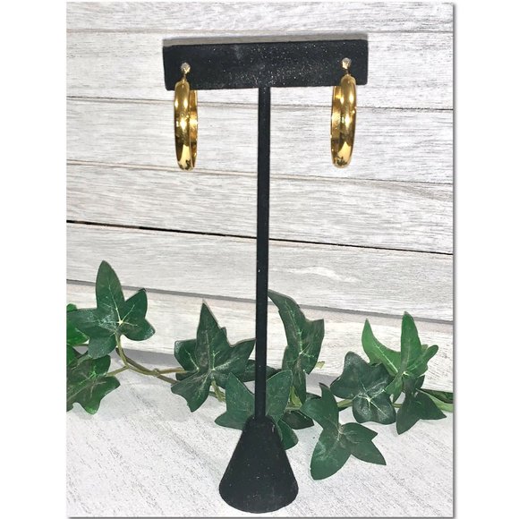 Gold Plated Snap Post Hoop Earrings EUC - Picture 2 of 5